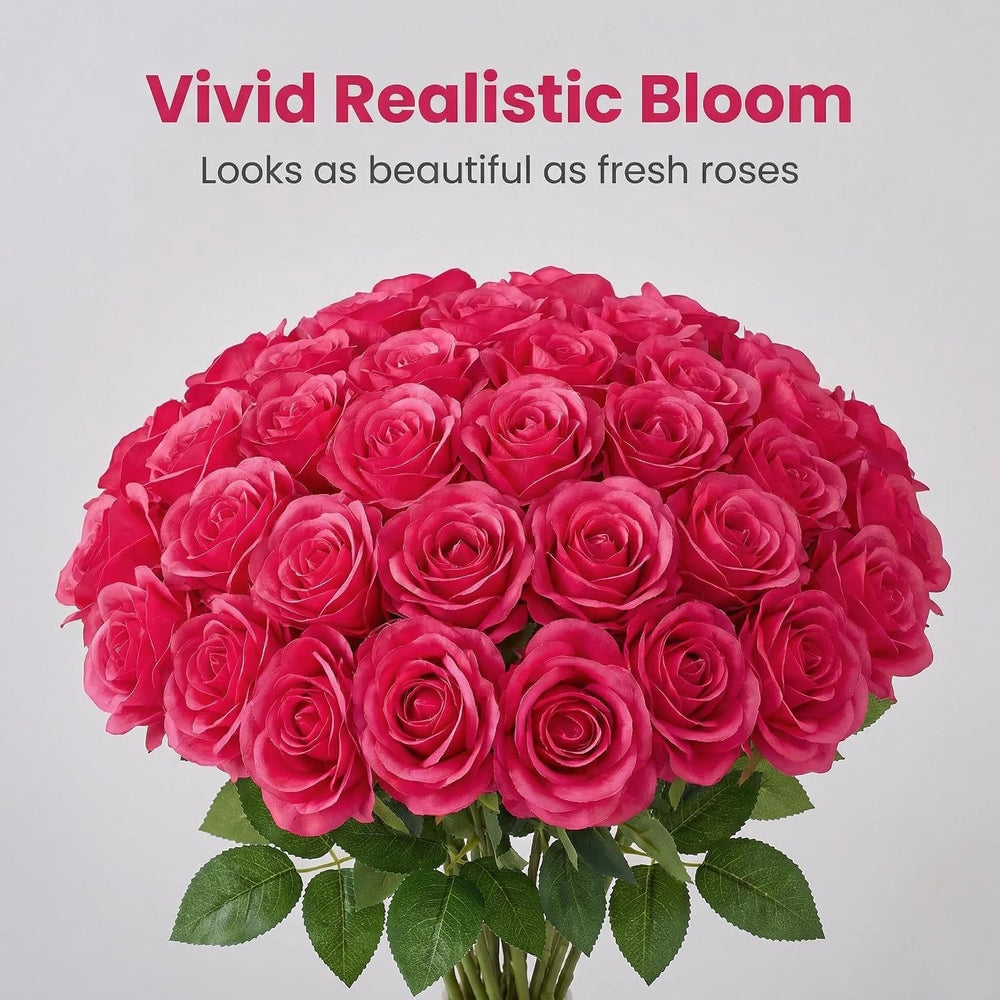 55 Pcs Hot Pink Roses Artificial Flowers Bulk, Artificial Roses Fake Flowers ...