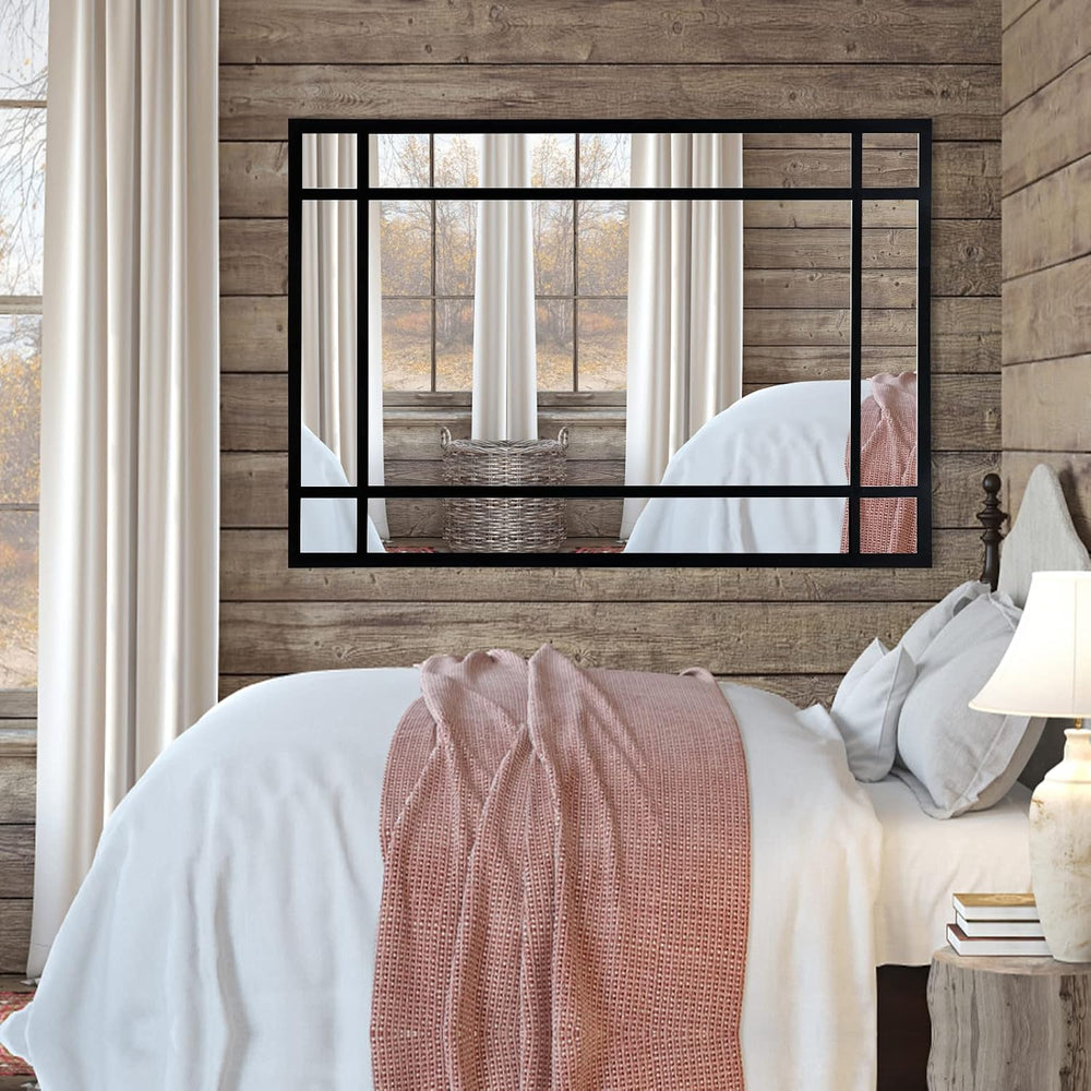 HQiJun Black Rectangle Mirror, Farmhouse Decorative Wall Mirror for Entryway,...