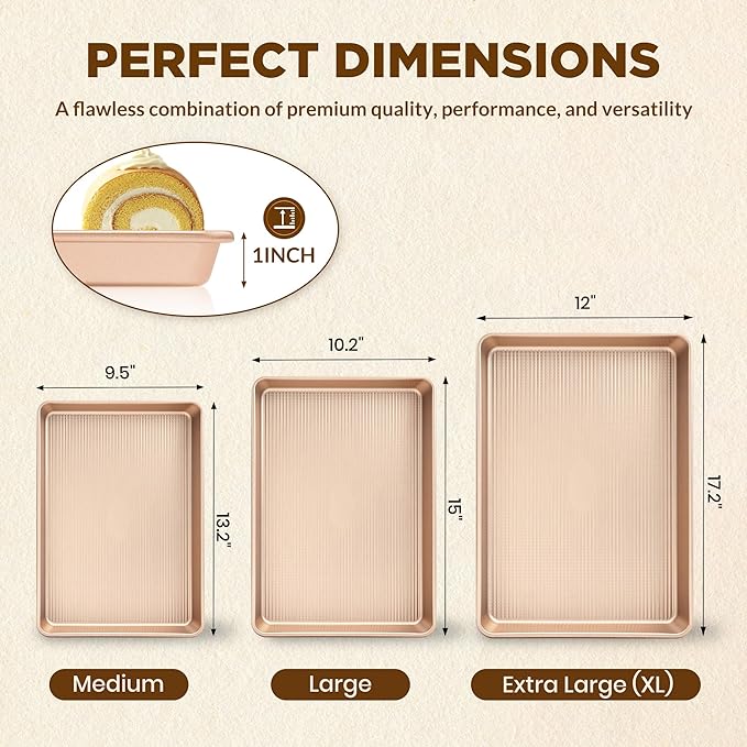 Professional Non-Stick Baking Sheets Set, 3-Piece Heavy Duty Carbon Steel