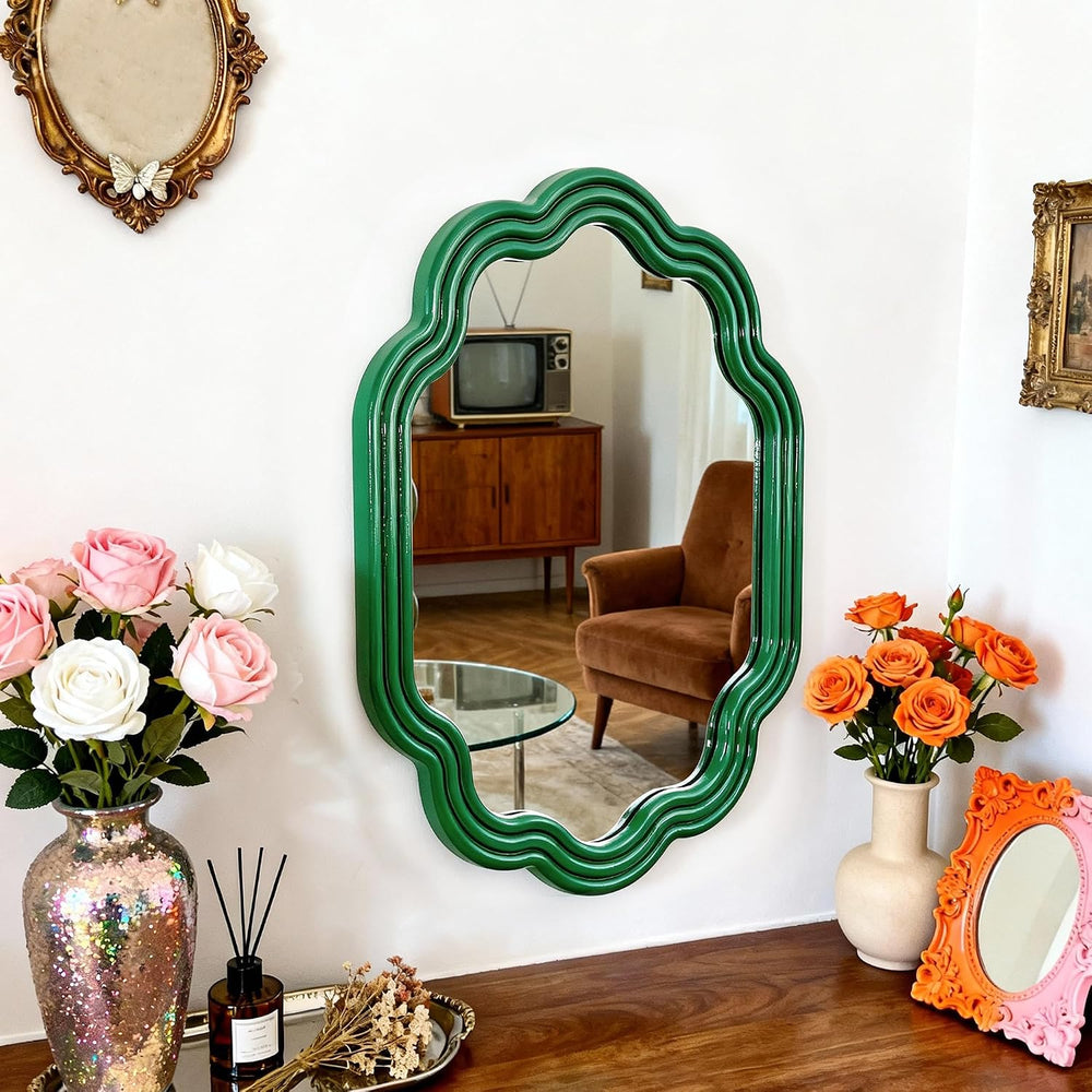 Green Wavy Oval 16x20 Small Scallop Unique Wall Vanity Decor Mirror