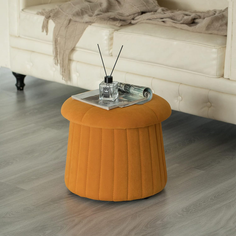 Fabulaxe Modern Tufted Velvet Mushroom Shape Storage Ottoman Storage Stool Tr...