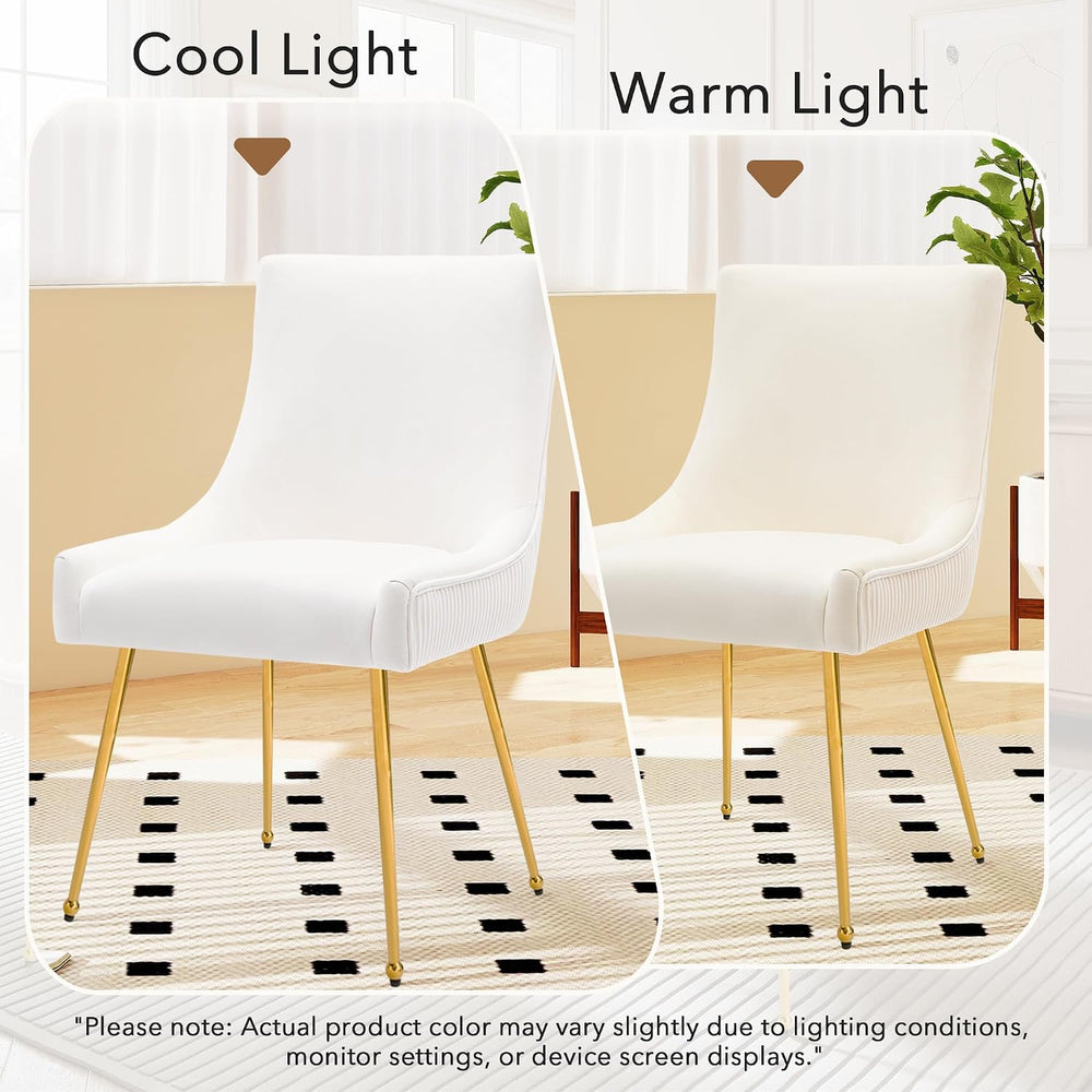 adochr Velvet Dining Chairs Set of 2 with Gold Metal Legs, Beige