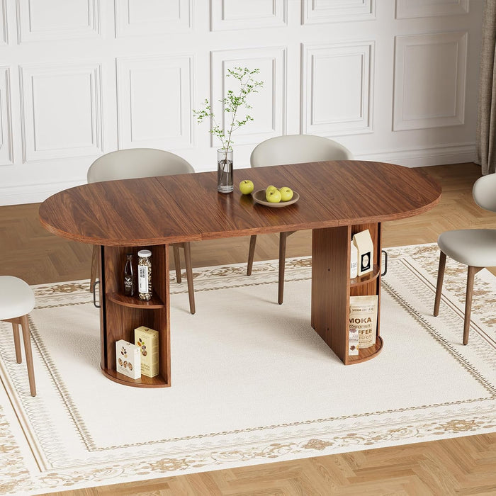 HOMMPA Oval Dining Table with Dual Side Storage 70.8" Modern Kitchen Table for 4 6 Person Farmhouse Table with Wood Strip Doors Wooden Round Dinner Tables for Kitchen Dining Room Living Room Walnut