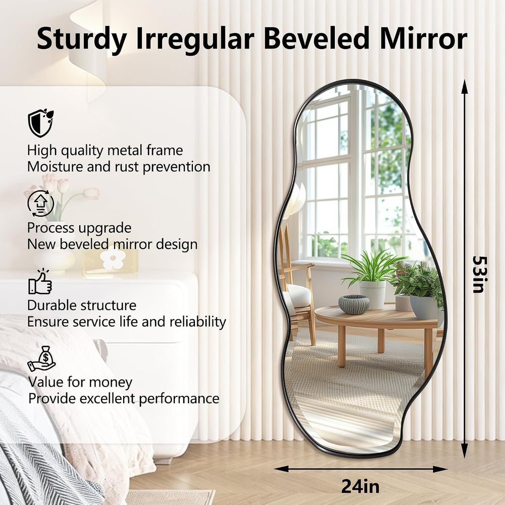 POZINO 53"x24" Large Irregular Beveled Mirror, Asymmetrical Wall Mi...