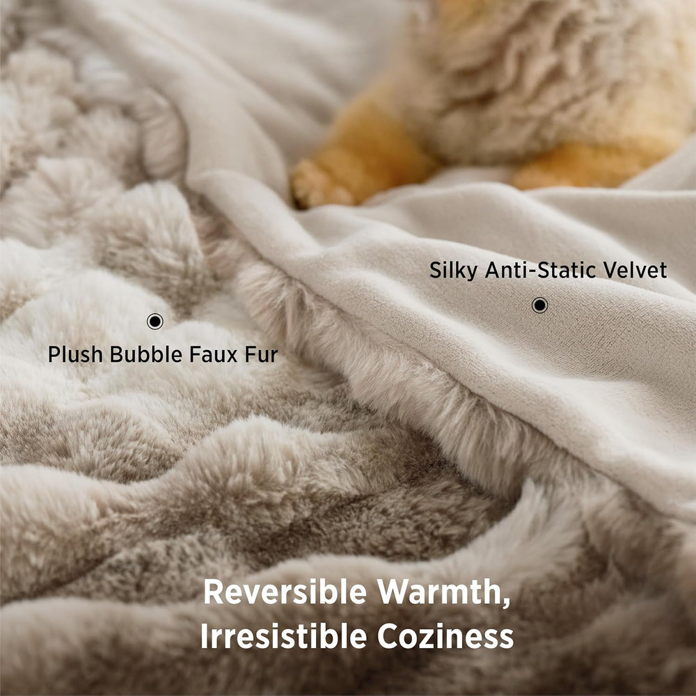 Bedsure Fluffy Bubble Faux Fur Throw XL Blanket, 50"x70", Tie-dye T...