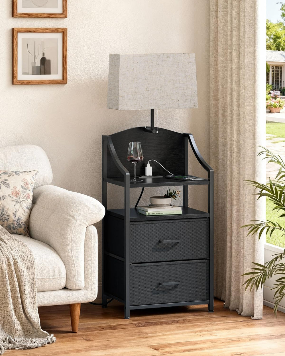 Evermagin 45" Tall Nightstands Set of 2 with Light & Charging Station