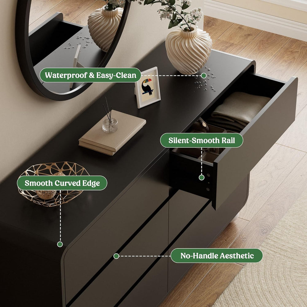 6 Drawer Dresser for Bedroom, 55" Wide Chest of Drawers, Black