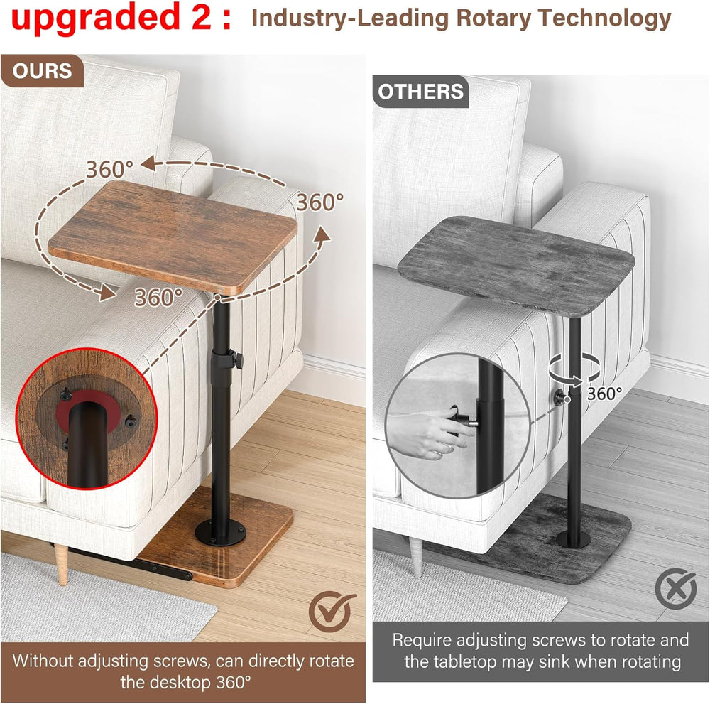 C Table End Table Adjustable Height, 360°Swivel TV Tray Table, Upgraded Metal...