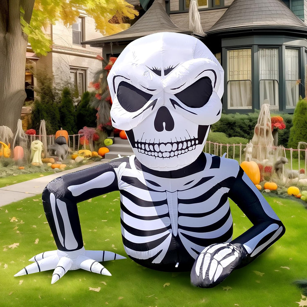 WBHome 6 Ft Halloween Inflatable Half Body Skeleton Skull Decorations, Day of...