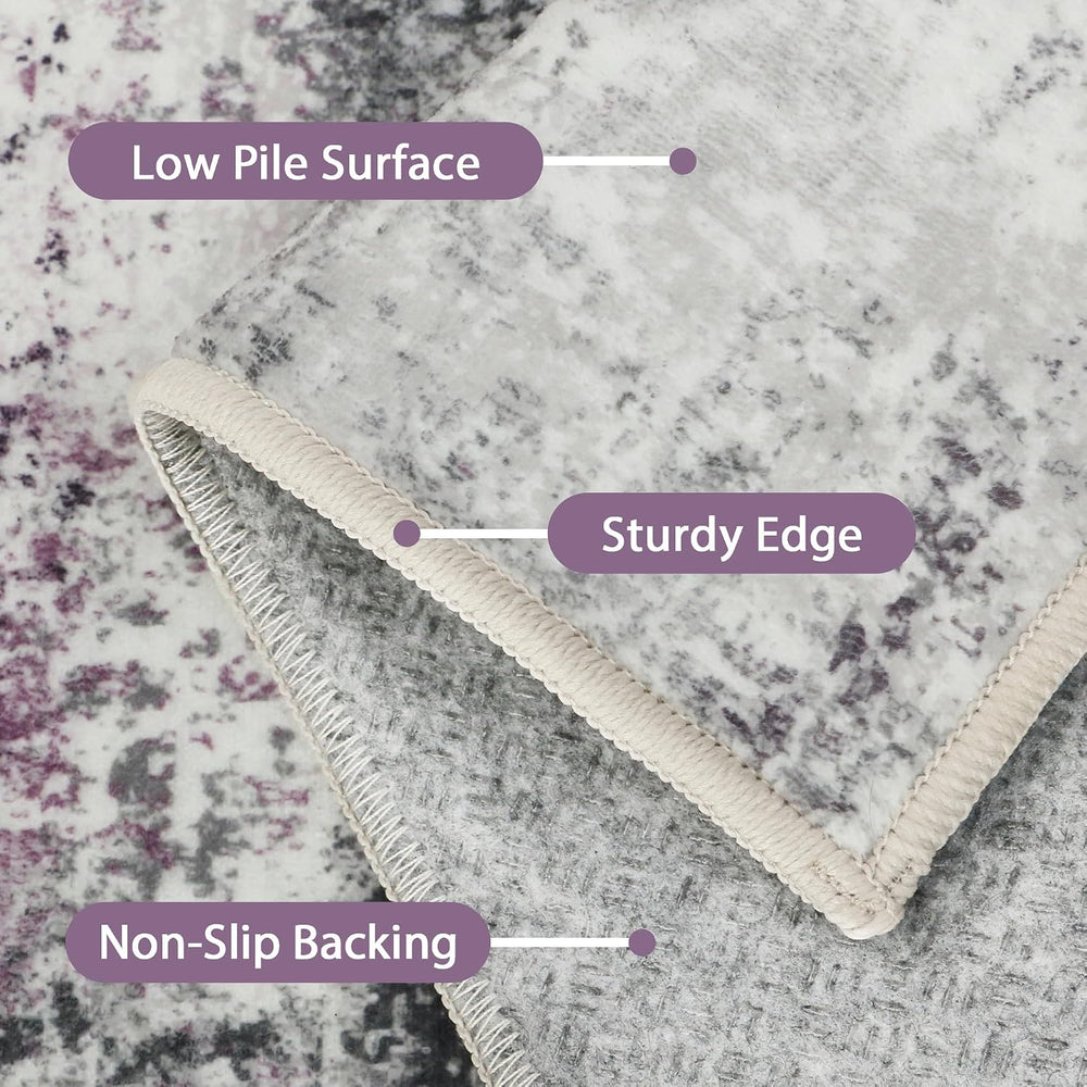 BEIMO 5x7 Area Rugs for Bedroom, Purple Grey Washable Abstract Non Slip Rug
