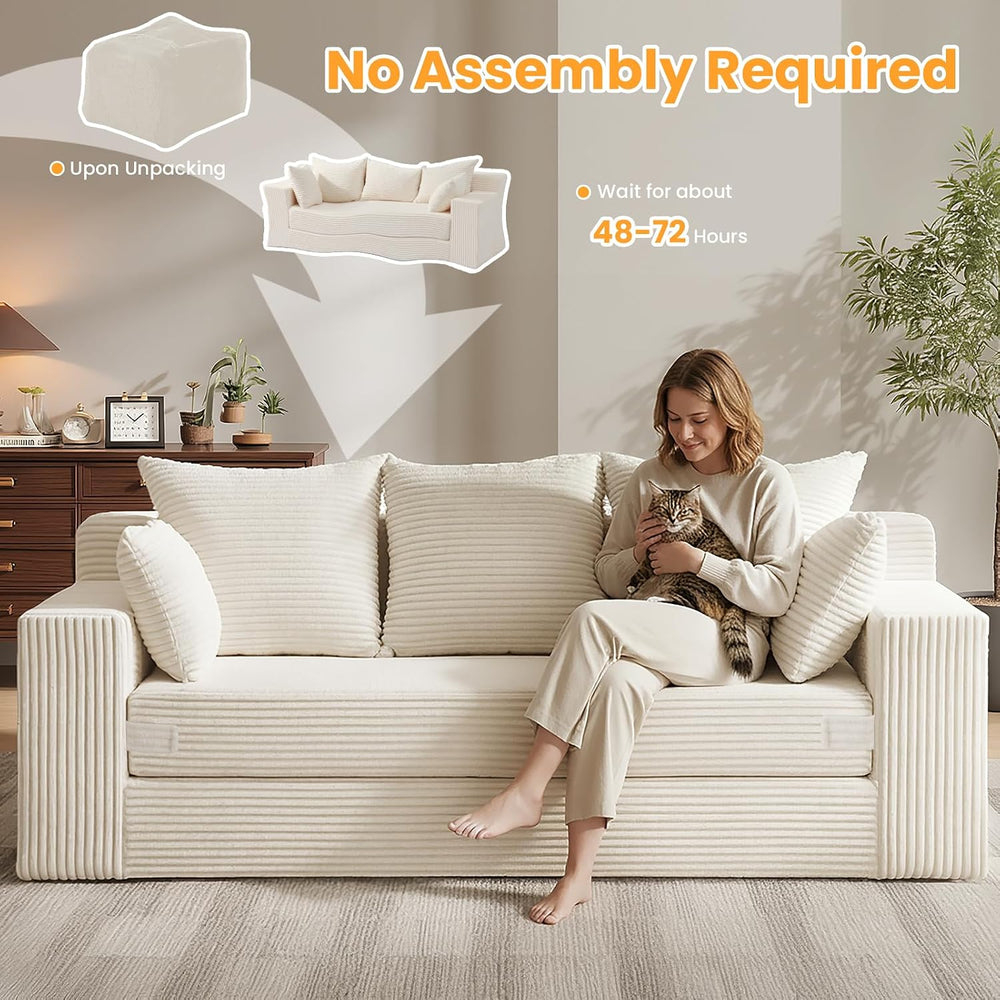 Boneless Couch 70 inch, 3 Seater Couch with Pull Out Bed, Boneless Loveseat O...
