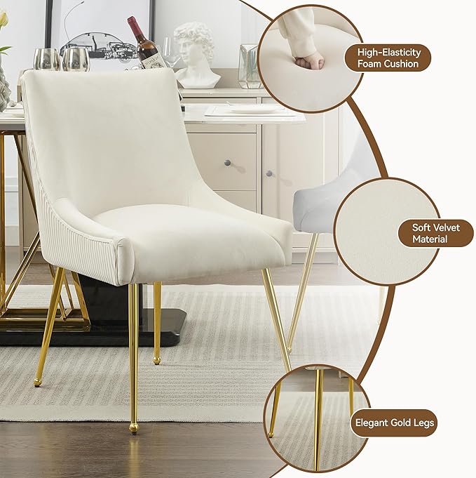 Velvet Dining Chairs Set of 4 Gold Legs,Upholstered Velvet Accent Chairs, Ple...