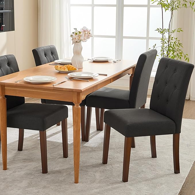 Upholstered Dining Chairs Set of 2, Button Tufted Parsons Chairs with Wood Le...