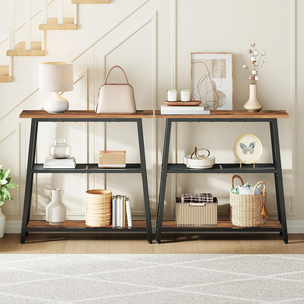 HOOBRO Narrow Console Table, 3-Tier Small Entryway Table with Storage Shelves...