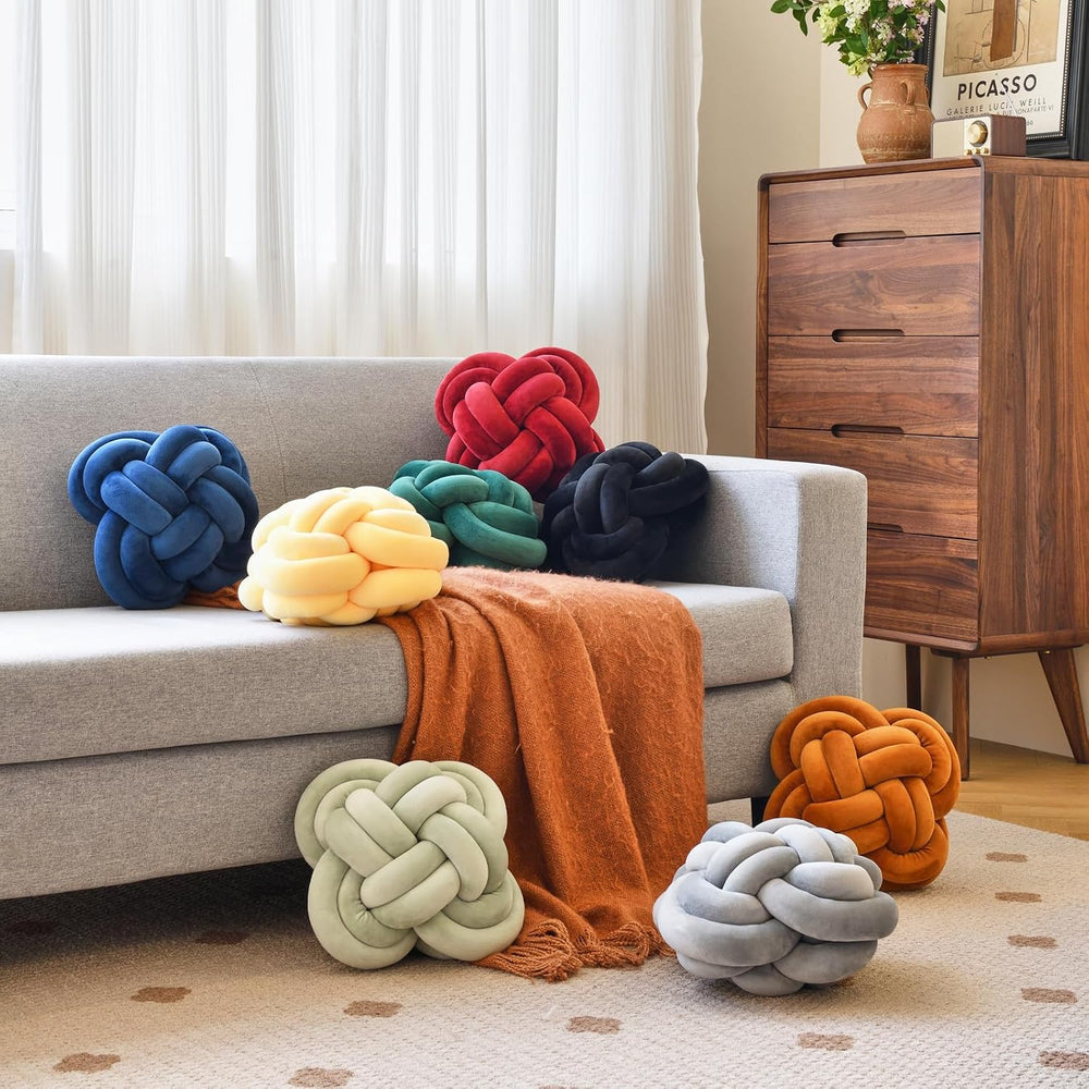 Knot Pillow Ball, 12" Decorative Throw Pillows for Couch Bed, Sage Green
