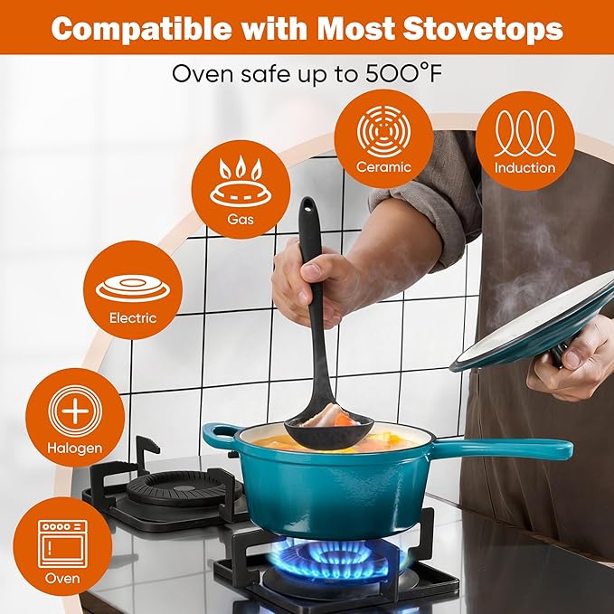 Homikit 3 Quart Saucepan with Lid, Enameled Cast Iron Saucepan