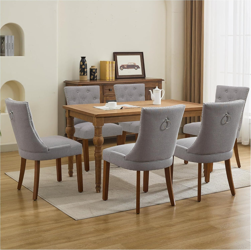 Upholstered Tufted Dining Chairs Set of 6, Fabric Side Dining Room Chairs wit...