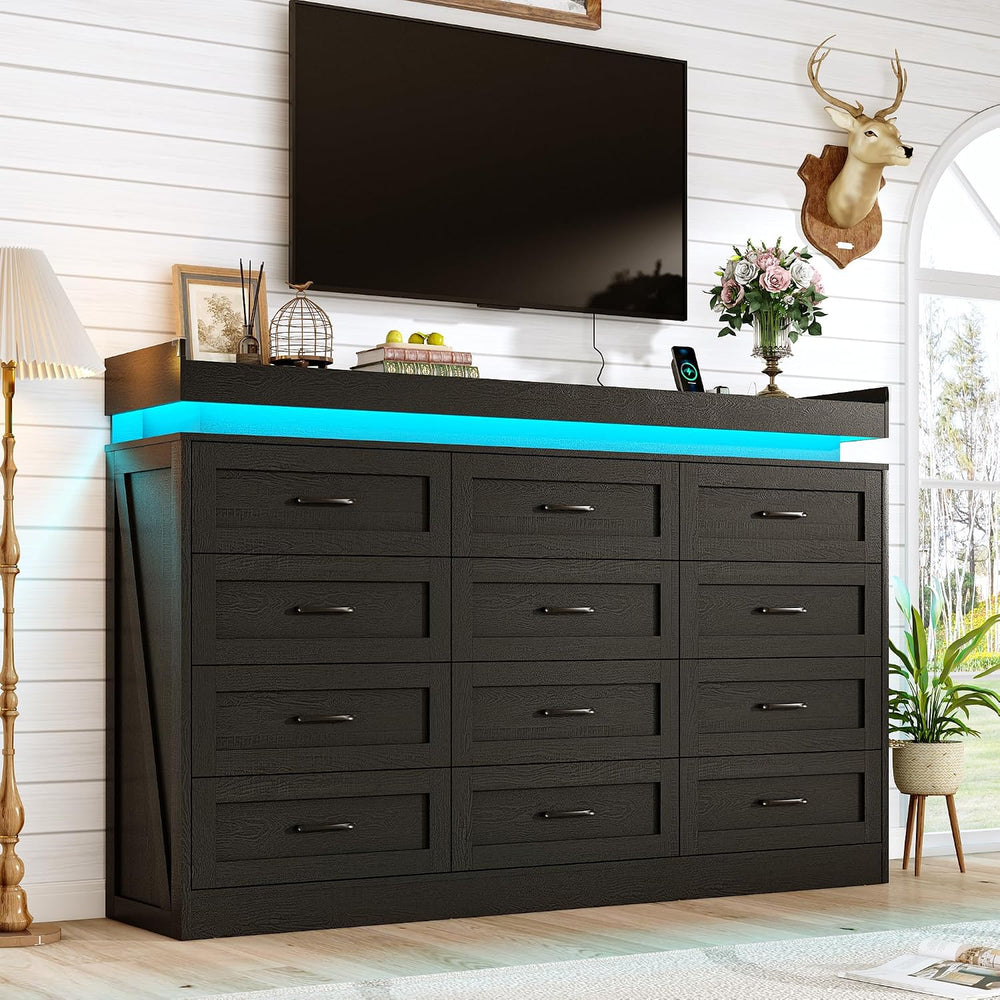 71" Wide 46" Tall Large Farmhouse 12 Drawers Dresser for Bedroom (B...