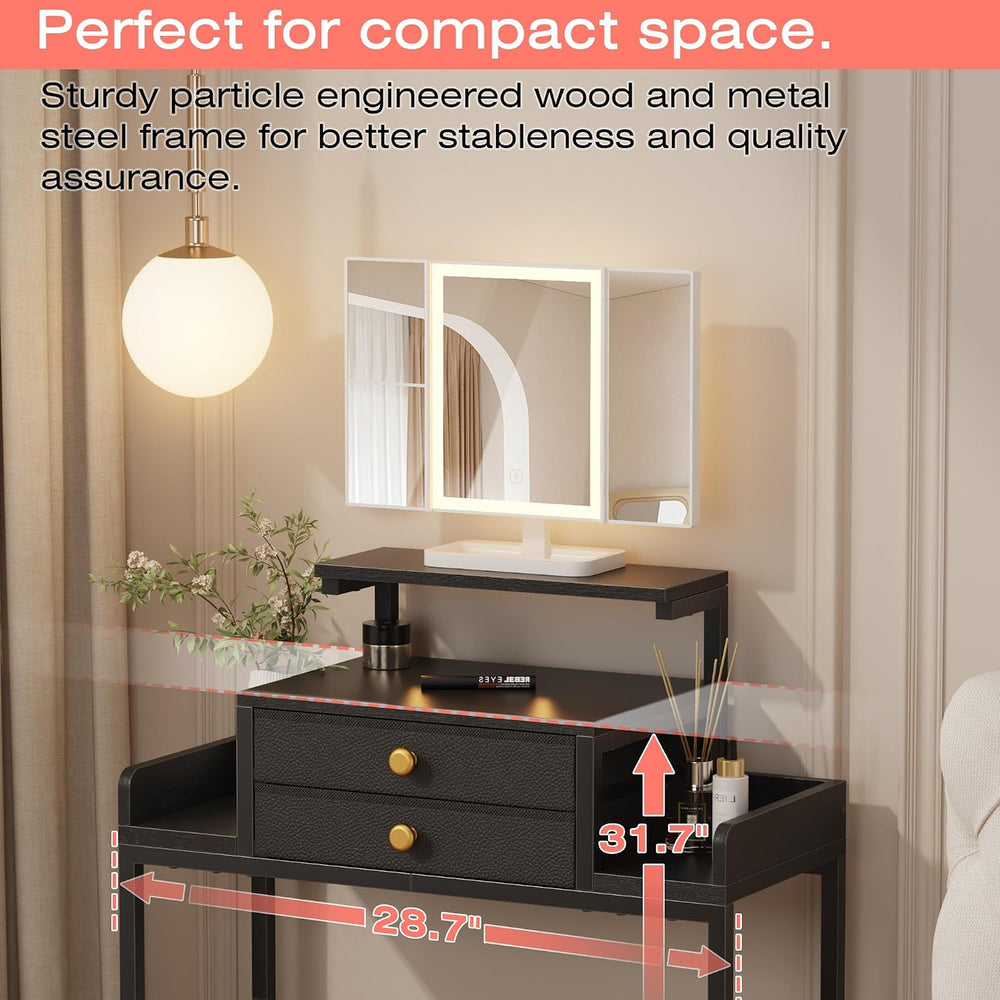 HIGDBFE Vanity Desk with Mirror and Lights 28.4''W Small Makeup Vanit...