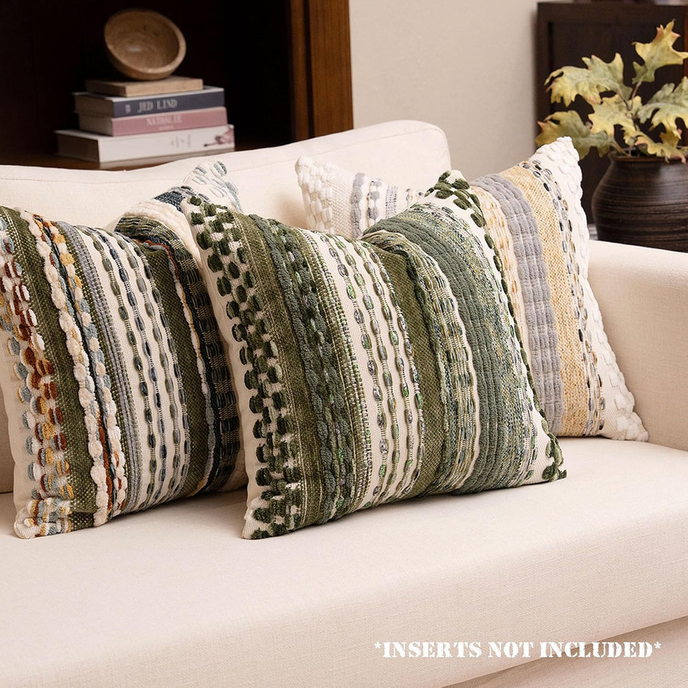Boho Chenille Tufted Throw Pillow Covers 18x18 Inch Set of 2 Farmhouse Green ...