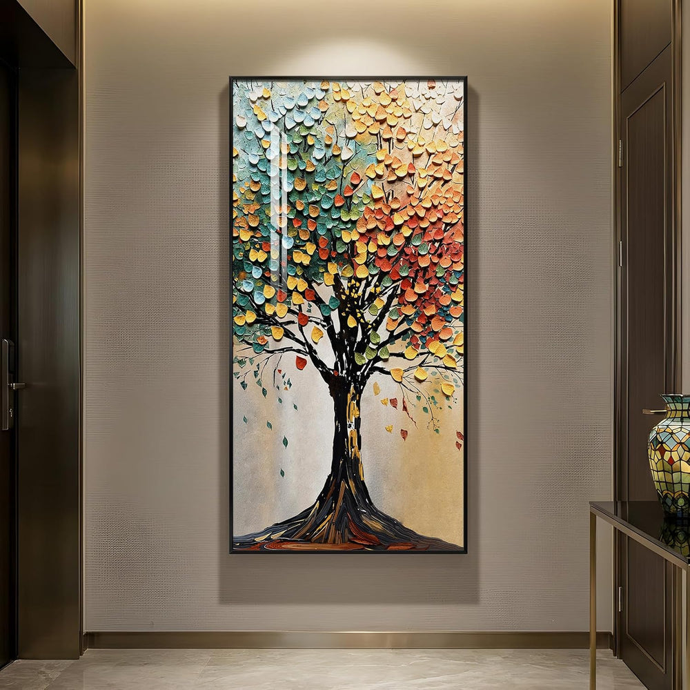 Large Framed Vertical Tree of Life Wall Art for Living Room, 30x60 In