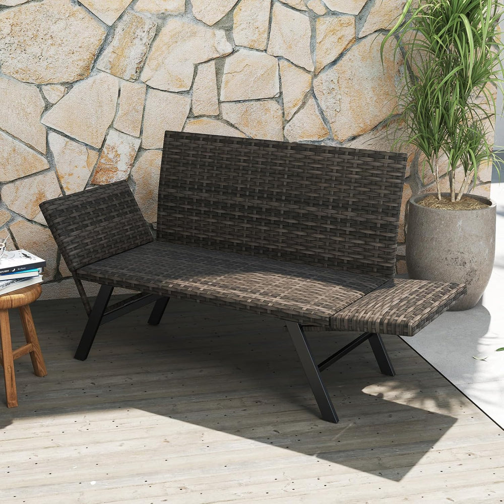 Tangkula Patio Convertible Futon Sofa for 2, Quick Dry Foam Padded Rattan Lov...