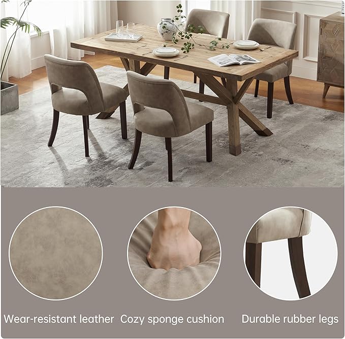 VKNOW Modern Dining Chairs Set of 4, Faux Leather Upholstered Dining Room Cha...