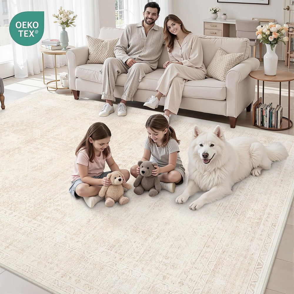 6x9 Area Rugs Living Room: Bedroom Neutral Washable Carpet Beige