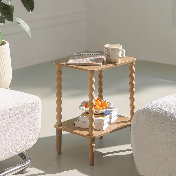 Small End Table, Couch Side Table with 2-Tier Storage Shelf, Wood Coffee Tabl...