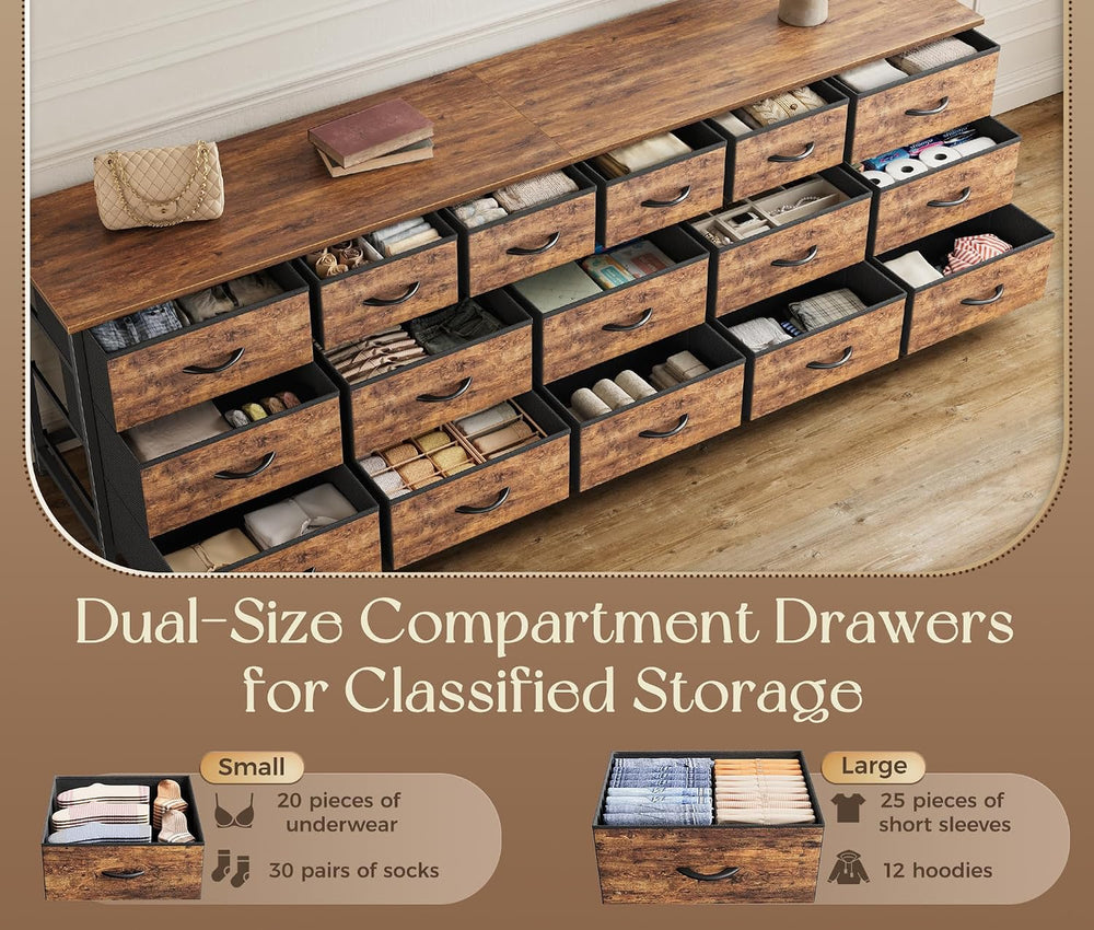 Huuger 77.6" Long Dresser for Bedroom, 16 Drawer Fabric Dresser for Clos...