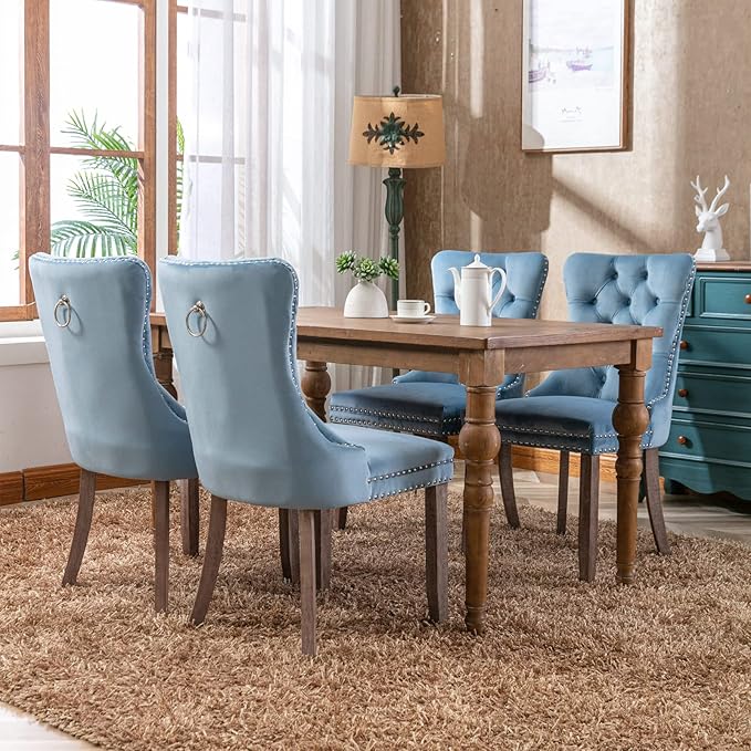 Velvet Dining Chairs Set of 2, Tufted Upholstered Dining Room Chairs with Bac...