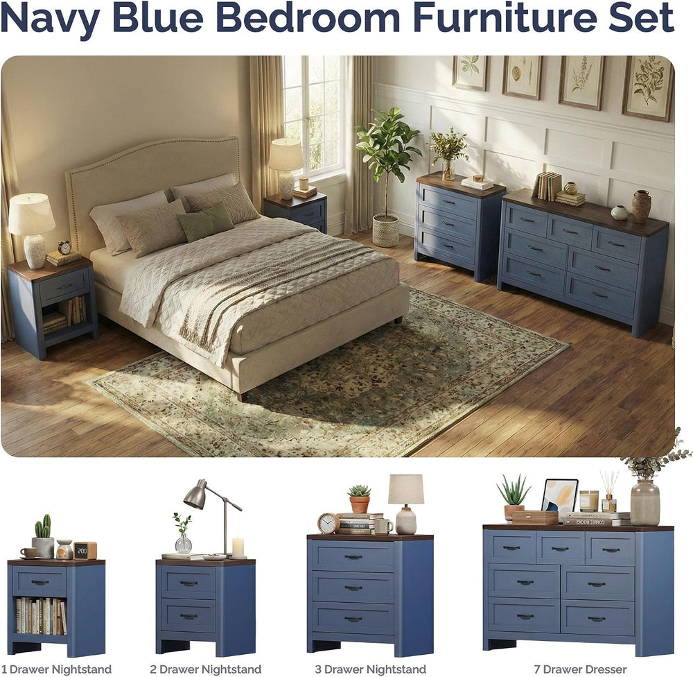 Farmhouse Dresser and Nightstand Sets 3 Piece,Bedroom Furniture Set, 7 Drawer...