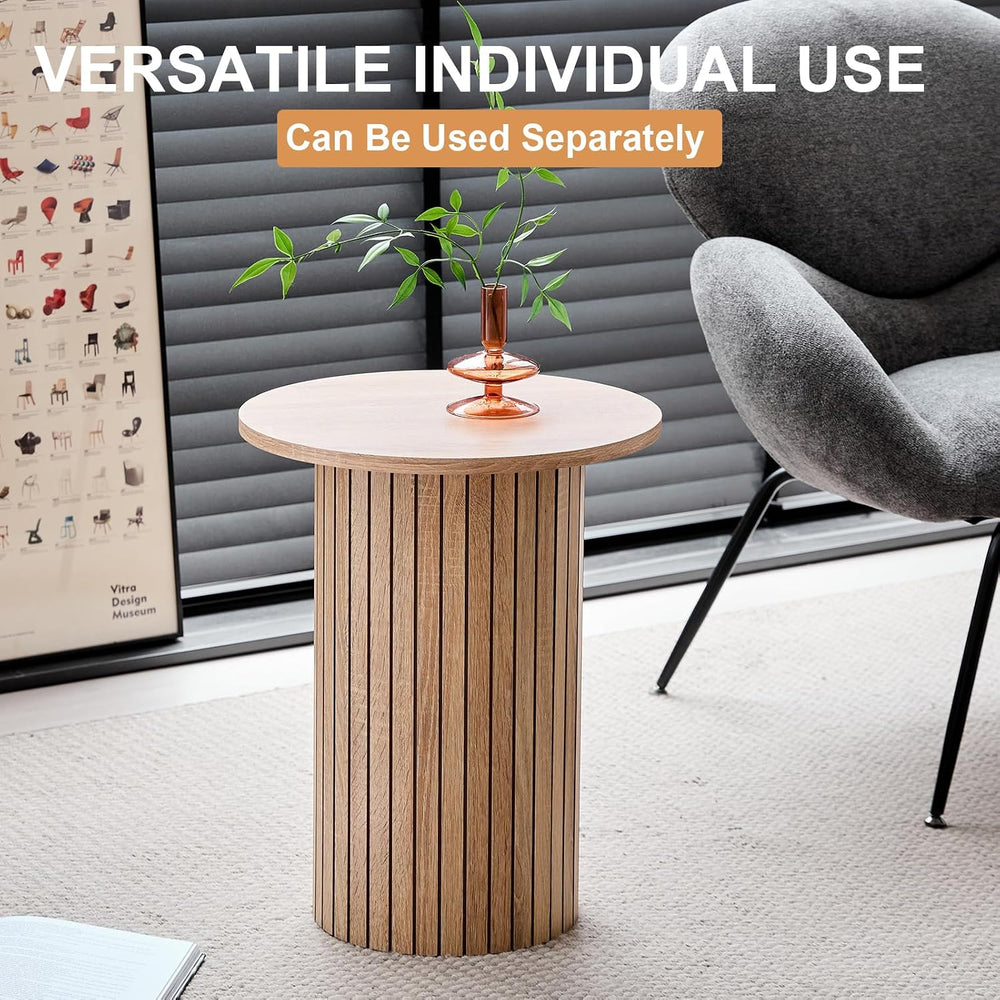 Round Nesting Coffee Tables for Living Room, Set of 2, Natural | φ27.6 + φ15....