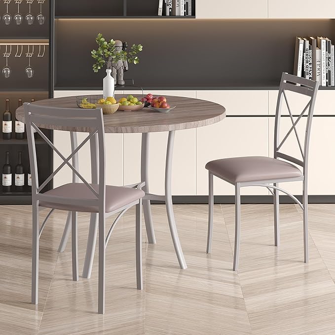 VECELO Metal Dining Chairs Set of 4, Steel Legs and PU Leather Cushion Seats ...