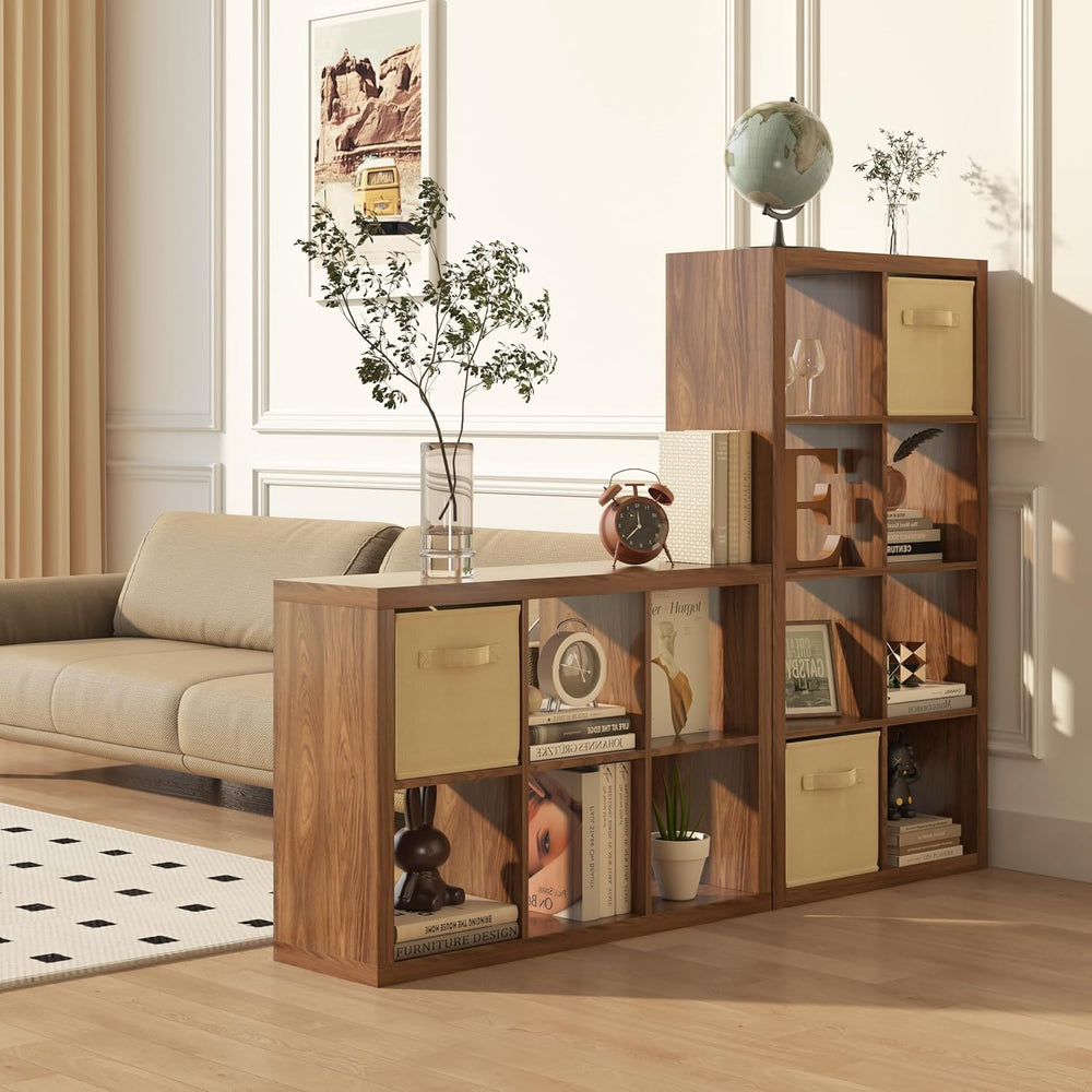 furtble Bookshelf with Storage Bin, 6-Cube Storage Organizer, Modern Wood Ope...