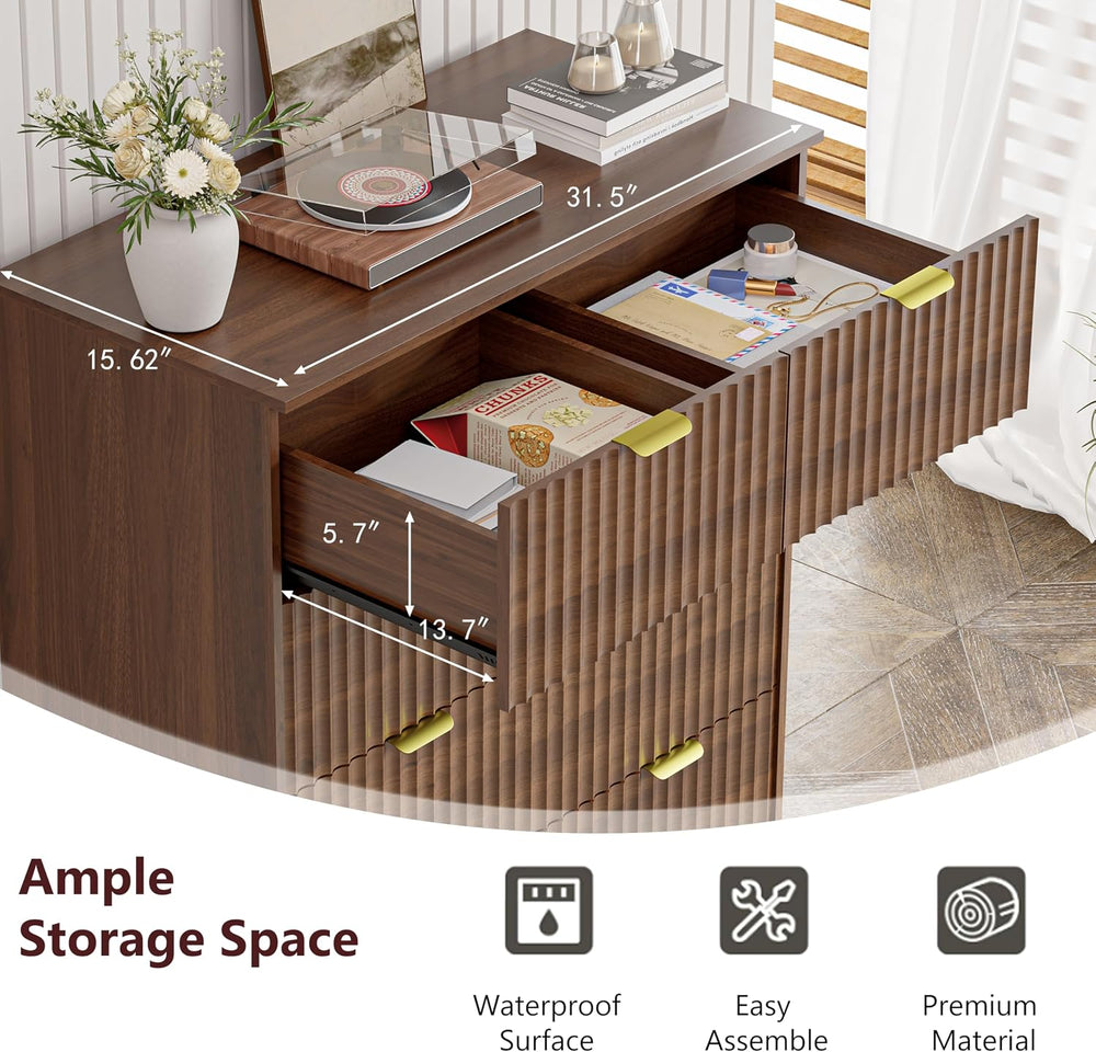 Tall 6 Drawer Dresser for Bedroom, 46" H Fluted Wooden Dresser Storage C...