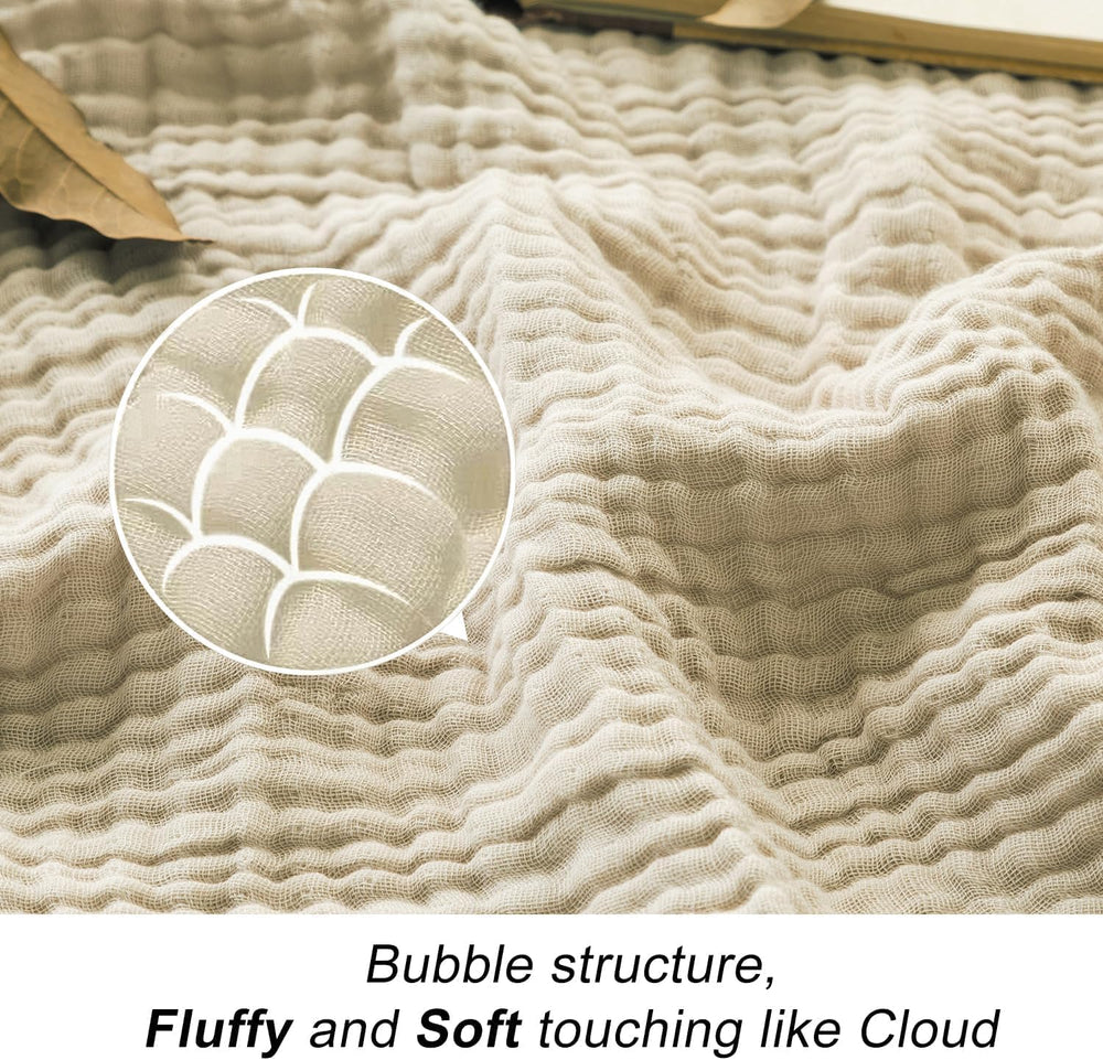 EMME Muslin Cotton Blanket King Size Adults Bed Layering Beige 108" x 90...