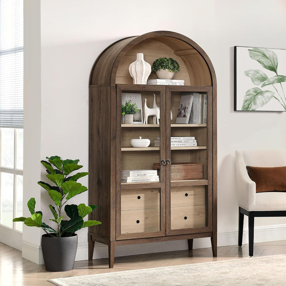 Modway Nolan Tall Arched Storage Display Cabinet in Walnut Light Oak - 74 Inc...