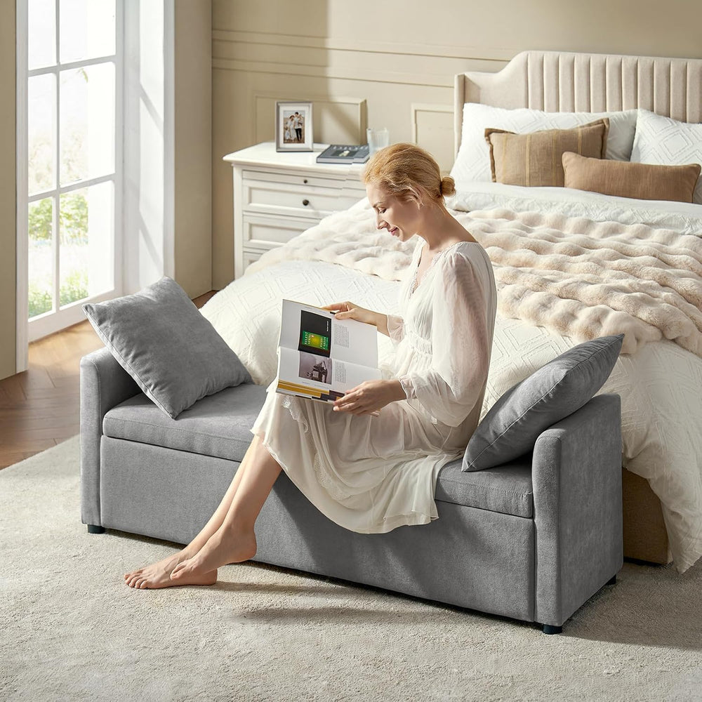 59.5" Modern Storage Ottoman Bedroom Bench, End of Bed Bench with Arms a...