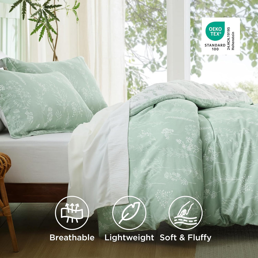 Bedsure Queen Size Comforter Sets, Sage Green Bedding Set Floral Reversible