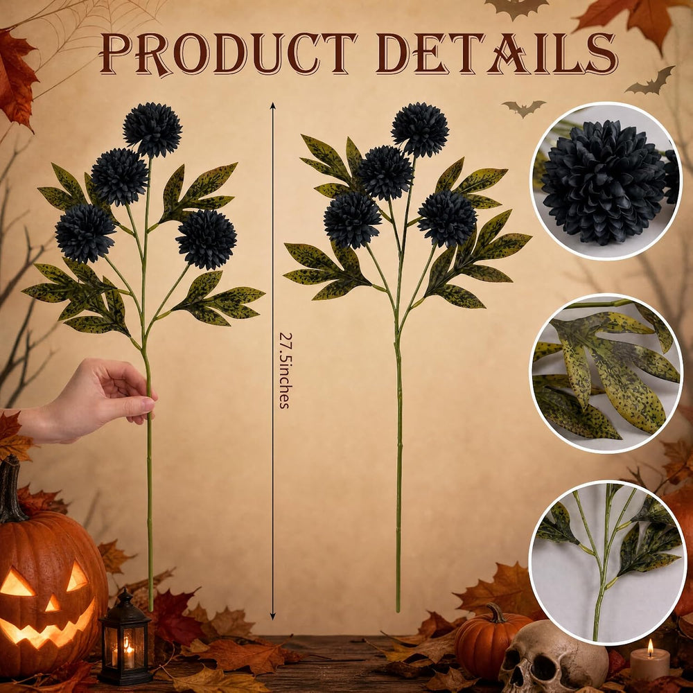 Knitgrip 8 Pcs Faux Silk Pom Pom Mum Artificial Flowers, Black