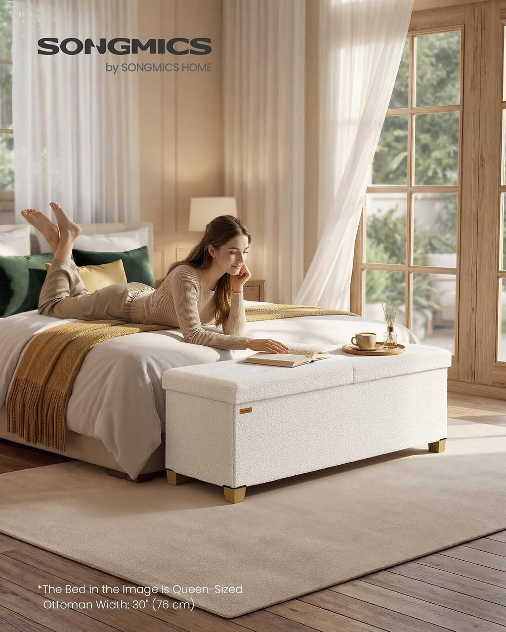 SONGMICS Storage Ottoman Bench with Legs, Flipping Lid, 43.3 Inches | Folding...