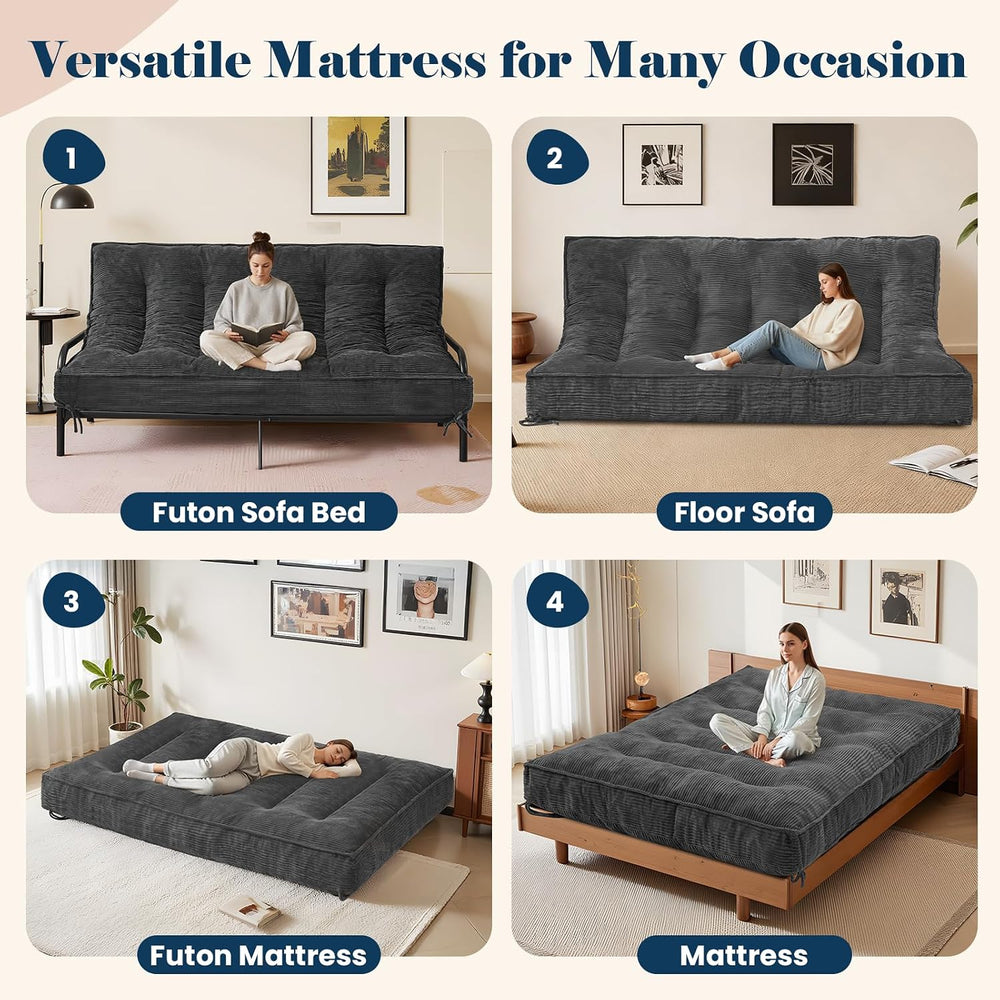 8 Inch Futon Mattress Queen Size, Futon Floor Sofa Bed Foldable with Soft Cor...