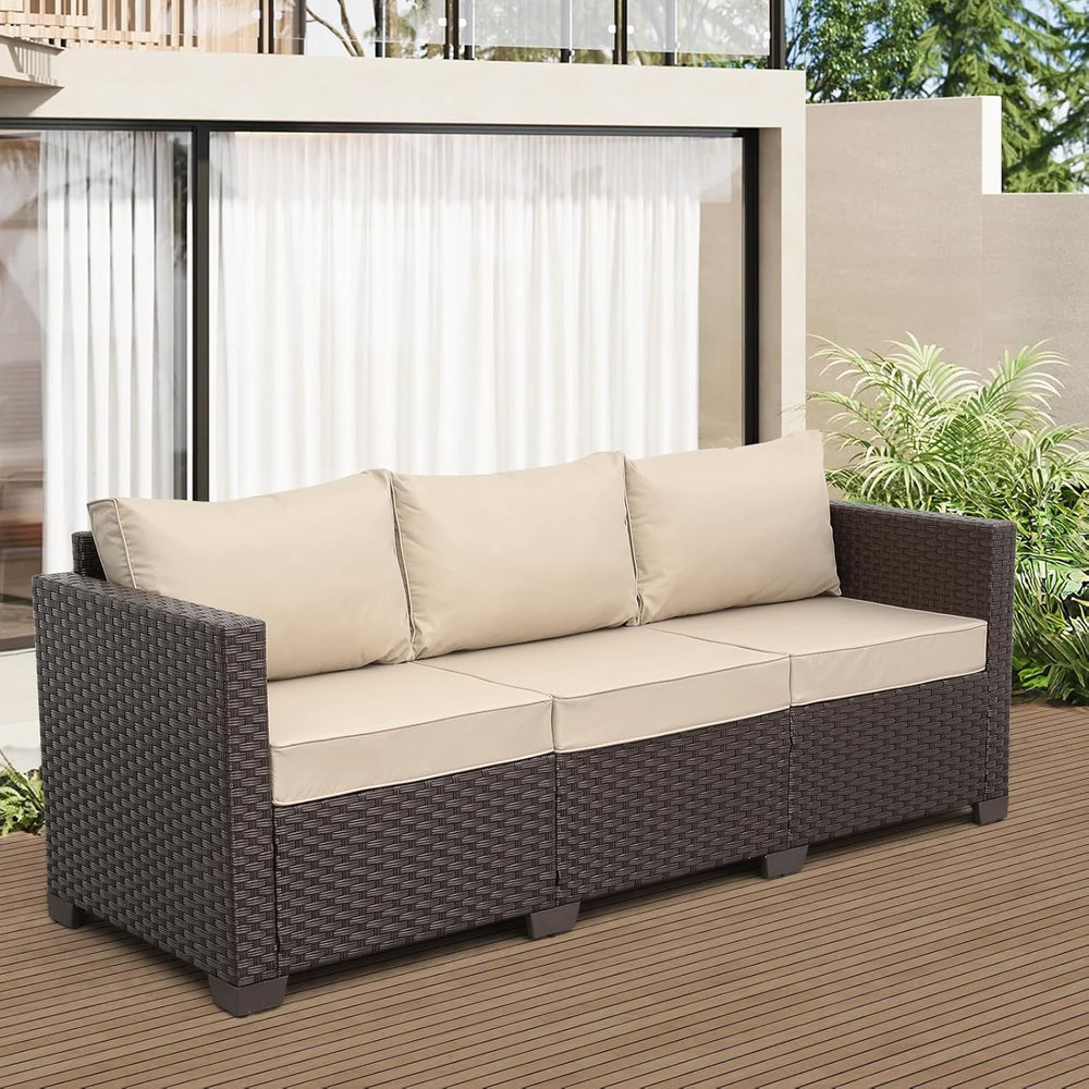 Outdoor Furniture Couch 3 Seater Sofa Outdoor Brown Wicker Sofa Deep Seat Hig...