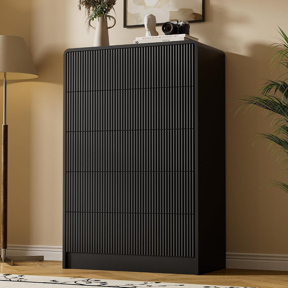 Furniway Black 5 Drawer Dresser for Bedroom, Curved Tall Dresser with Push-to...