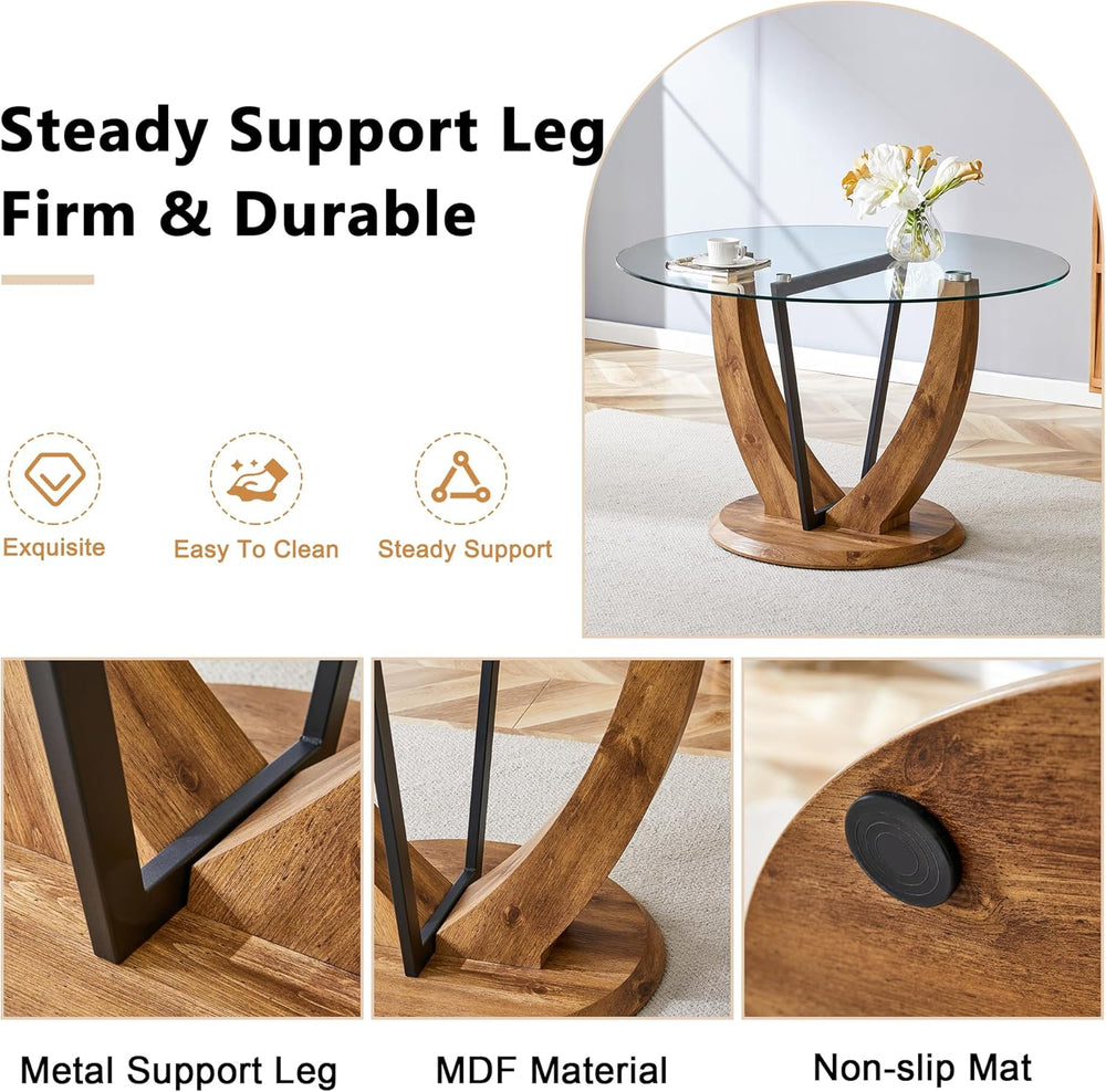 JUFU Round Dining Table for 4/6, 48 Inch Wood Kitchen Table with Stable Pedes...