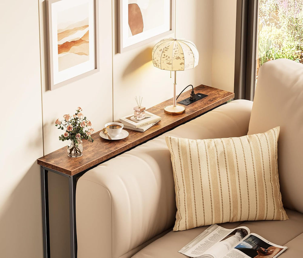SUPERJARE 39.4 inch Narrow Behind Couch Table with Charging Stations