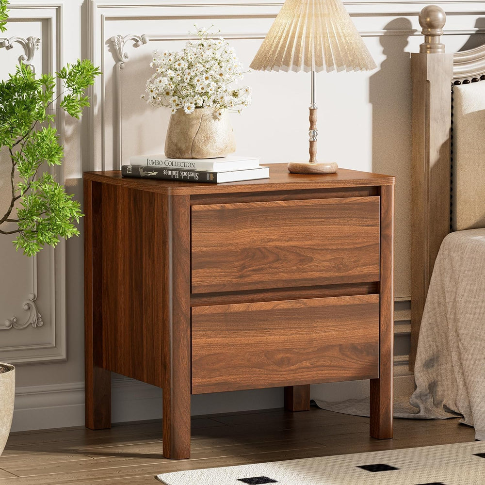 Furniway Walnut Mid-Century Modern Dresser and Nightstand Sets 3 Piece