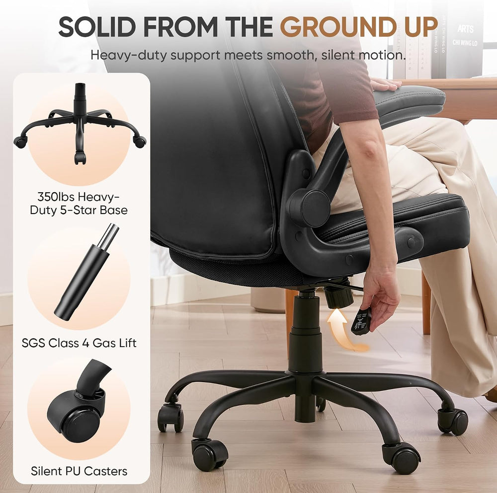 Home Office Chair with Lumbar Support, 5" Thickened Seat, Small PU Leath...