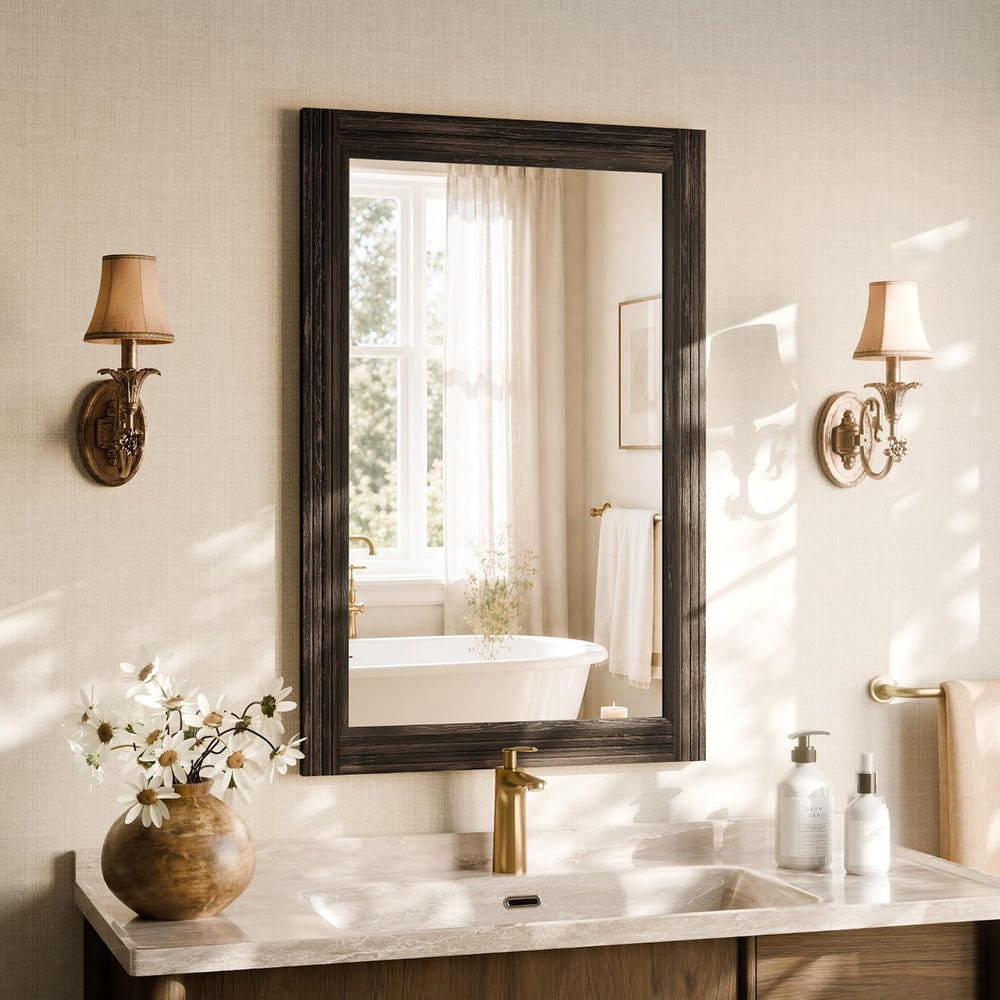 Rectangular Wall Mirror 36" x 24", Solid Wood Frame Bathroom Mirror...